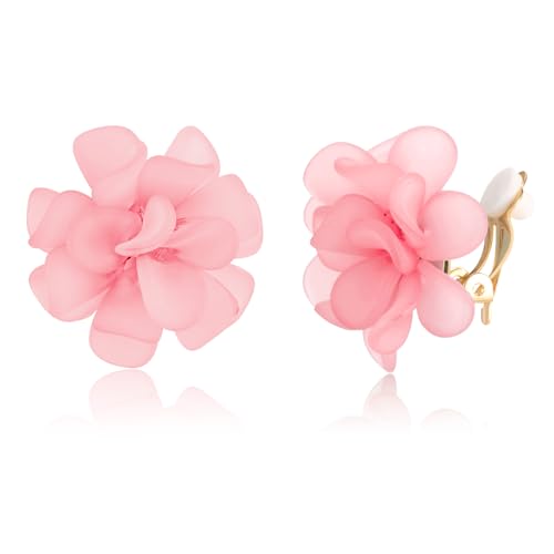 LAXPICOL Fashion Flower Clip On Earrings For Women Cute Lovely Acrylic Flower Earrings No piercing Earrings - color: pink