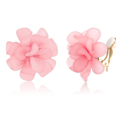 LAXPICOL Fashion Flower Clip On Earrings For Women Cute Lovely Acrylic Flower Earrings No piercing Earrings - color: pink