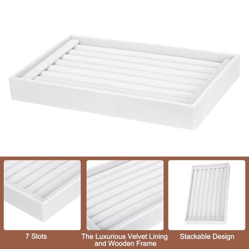 uxcell Velvet 7 Slots Ring Organizer Jewelry Display Tray Showcase Ring Holder Velvet Jewelry Organizer Stand for Rings Earrings White - color: White