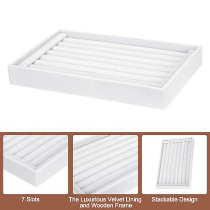 uxcell Velvet 7 Slots Ring Organizer Jewelry Display Tray Showcase Ring Holder Velvet Jewelry Organizer Stand for Rings Earrings White - color: White