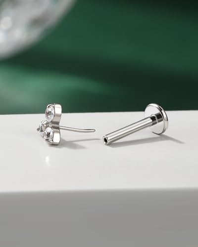 Cocharm G23 Titanium Helix Cartilage Piercing Jewelry 16g Threadless Tragus Earring Stud Flat Back Triangle Flower Push Pin Helix Jewelry Surgical Steel 6mm/8MM 16 Gauge Stud - style: Clear CZ-6mm