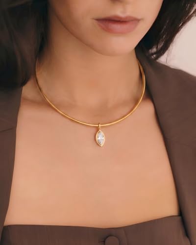 Gold CZ Choker Necklace Trendy Statement | Gold choker necklace, CZ pendant, Adjustable chain, Dainty statement, Summer gift, Gift for women, Lightweight - style: 23382