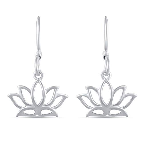 Charm Earrings Hoop set in 925 Sterling Silver for women Open Lotus Flower | Simulated Blue Sapphire | Tiny Lotus | Circle | Climber Crawler - style: Tiny Lotus