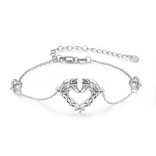 Animal Bracelet for Women 925 Sterling Silver Celtic Dragon/Horse/Wolf Bracelet Adjustable Bracelet Cute Animal Jewelry Gift for Women - style: Wolf Bracelet