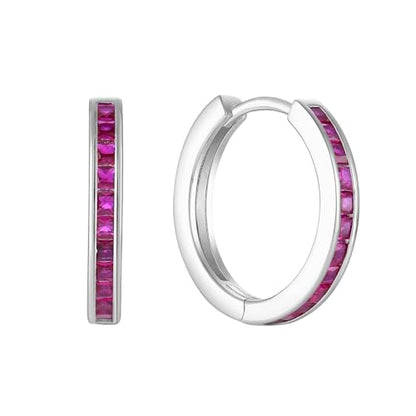Starchenie Huggie Hoop Earrings for Women 925 Sterling Silver Princess Cut Birthstones Jewelry Gift - color: 07-Ruby-Jul