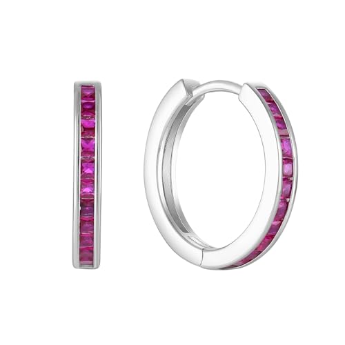 Starchenie Huggie Hoop Earrings for Women 925 Sterling Silver Princess Cut Birthstones Jewelry Gift - color: 07-Ruby-Jul