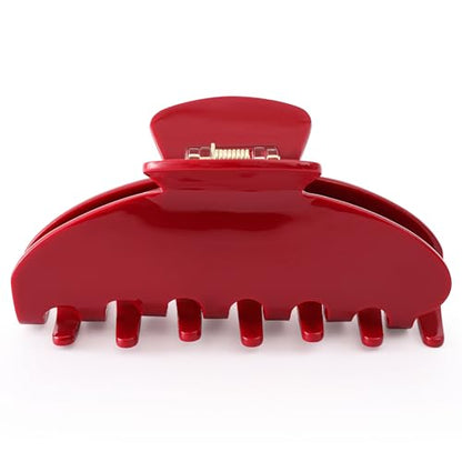 Red Claw Clip Acetate Large Hair Clips for Women Thick Hair 4 Inch | Big Celluloid Butterfly Jaw Clips Nonslip, Trendy Claw Clips Red Strong Hold, Jumbo French Hairclip for Curly Hair - color: Red Claw Clip