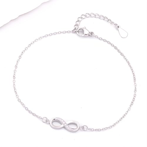 1 Pcs Infinity Bracelet 19+4 CM Adjustable Chain Link Anklet Stainless Steel Jewelry Dainty Ankle Bracelets for Women Ladies - color: Silver