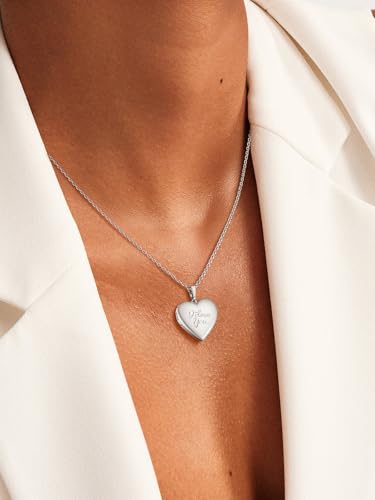 U7 Custom Photo Locket Necklace - Oval & Heart Shaped Locket - Gold/Silver/Rose Gold Personalized Image Necklaces for Women - color: 03-Platinum I Love You, style: c. locket+photo+text