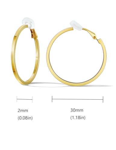 FAN&LOUIS Clip On Hoop Earrings Women,14K Gold Women's Clip-On Earrings Large Hoops Trendy for Non-Pierced Ears Lightweight 2026 - style: 30mm