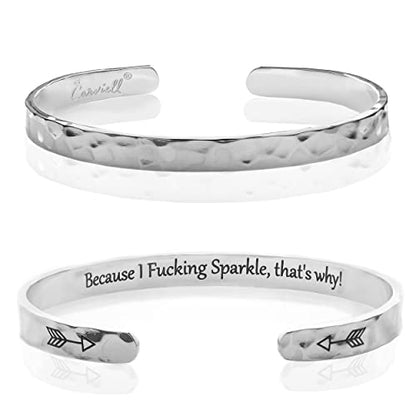 Carviell Bracelet - Gifts for Women – Inspirational, Friendships, Love, Mom, Daughters, Sisters, Christian, Graduations, Memorials & Wedding Gifts – 100+ Phrases – Stainless Steel, Gift Ready - color: INSPIRATIONAL Gift- Because I F##king Sparkle, that's