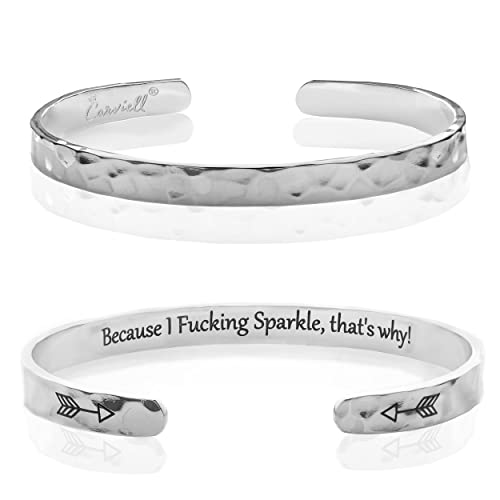 Carviell Bracelet - Gifts for Women – Inspirational, Friendships, Love, Mom, Daughters, Sisters, Christian, Graduations, Memorials & Wedding Gifts – 100+ Phrases – Stainless Steel, Gift Ready - color: INSPIRATIONAL Gift- Because I F##king Sparkle, that's