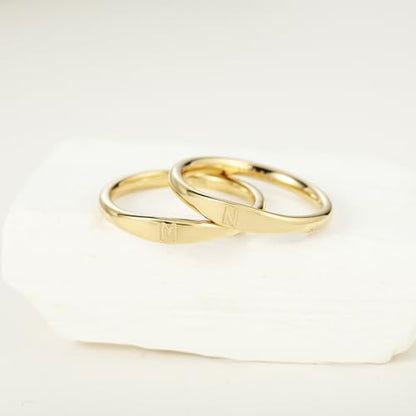 Gold Initial Rings for Women Non Tarnish Thumb Rings for Teen Girls 14K Gold plated for Women - color: M