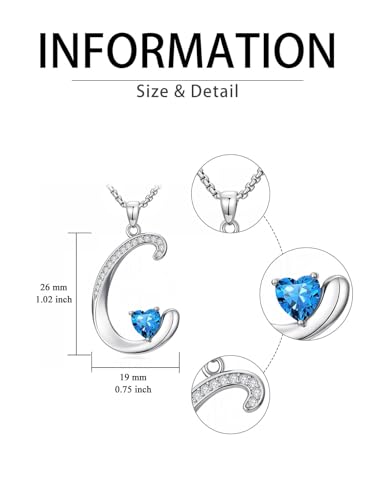 A to Z Initial Birthstone Pendant Necklaces Name Jewelry for Women | 18K White Gold Plated Personalized Alphabet Jewelry Anniversary Christmas Birthday Gifts for Wife Her Daughter Girlfriend - color: C Initial-12-Dec