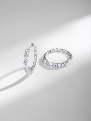 Women's Huggie Hoops with Birthstone 925 Sterling Silver Huggie Stud Hypoallergenic 14K Gold Plated Moissanite Earrings -Emerald Sapphire Ruby Hoop Earrings, Size 20 25mm - color: A -Moissanite Silver, size: 20mm (0.78 Inch)