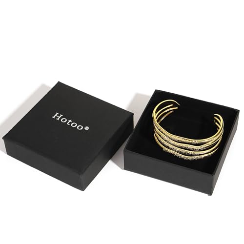 hotoo Gold Open Cuff Bangles Wide Woven Bracelets For Women Stainless Steel Stackable Jewelry For Xmas Birthday Gifts - style: Irregular Waves