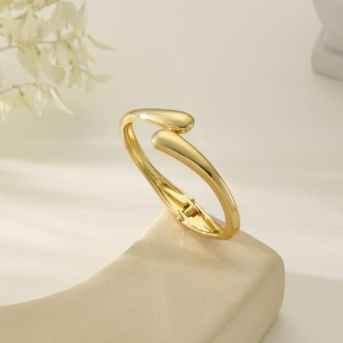 Bangle Bracelets for Women | 14K Gold Plated Trendy Wide Bracelets | Hinged Arm Cuff Bangles Chunky Bracelet for Women - color: Style E-Gold Plated Bangles