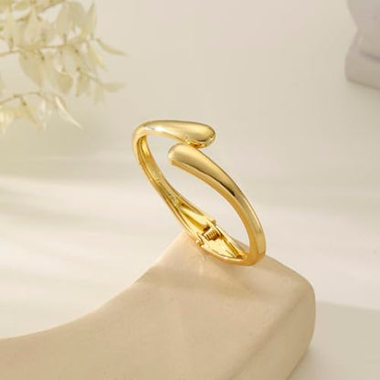 Bangle Bracelets for Women | 14K Gold Plated Trendy Wide Bracelets | Hinged Arm Cuff Bangles Chunky Bracelet for Women - color: Style E-Gold Plated Bangles