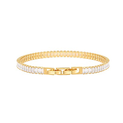 PEARLADA 18k Gold Plated Chain Layerd Bracelet Coin Charm Toggle Bracelet Trendy Cubic Zirconia Jewelry - color: 6. Baguette tennis