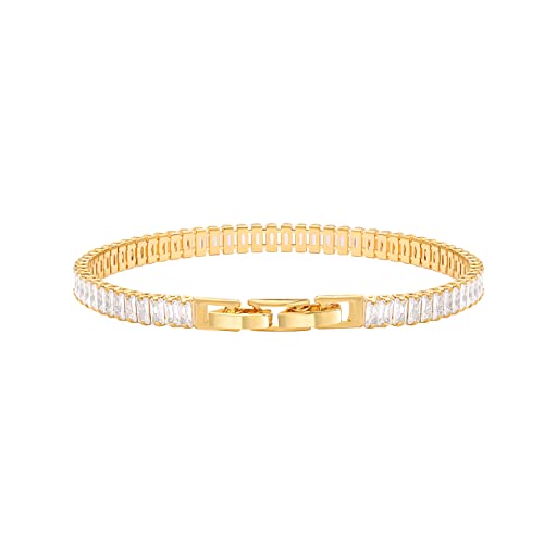PEARLADA 18k Gold Plated Chain Layerd Bracelet Coin Charm Toggle Bracelet Trendy Cubic Zirconia Jewelry - color: 6. Baguette tennis