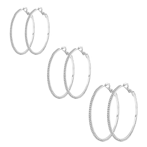925 Sterling Silver Earrings Large Rhinestone Hoop Earrings Big Cubic Zirconia Hoop Earrings Thin Rhinestones Round Hoop Earrings for Women 20/30/40/50/60/70mm Sparkly Hoops With Crystals for Womens - color: Silver,30/40/50