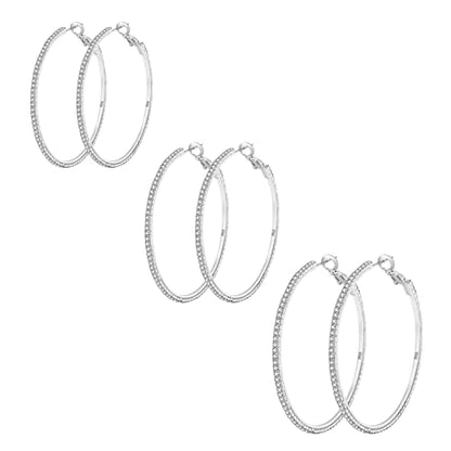 925 Sterling Silver Earrings Large Rhinestone Hoop Earrings Big Cubic Zirconia Hoop Earrings Thin Rhinestones Round Hoop Earrings for Women 20/30/40/50/60/70mm Sparkly Hoops With Crystals for Womens - color: Silver,30/40/50