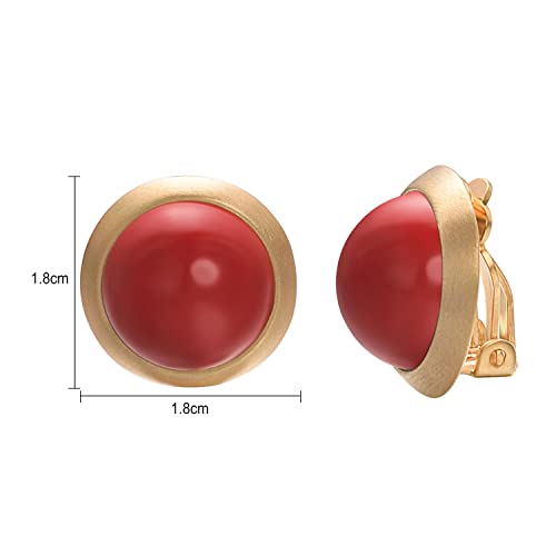 Yoursfs Clip on Earrings for Women Round Faux Pearl Earrings Clipon 18K Gold Plated Non Pierced Earring Jewelry - color: Yellow GP Red Pearl Clips on