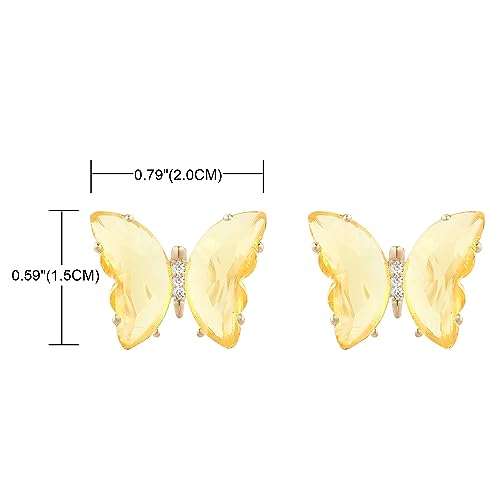 YOQUCOL Butterfly Shape Crystal Clip On Earrings Non Pierced Golden Stud for Women - color: Yellow