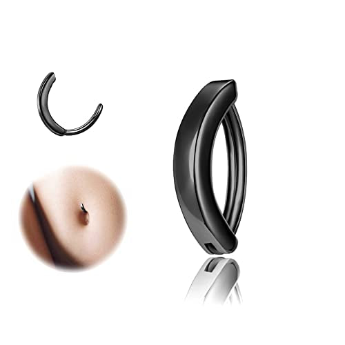 ZS 14G Clicker Belly Button Rings for Women, 925 Sterling Silver Belly Barbell Piercing Gold Reverse Curved Navel Barbell Body Jewelry - color: Black,Inner diameter:8mm