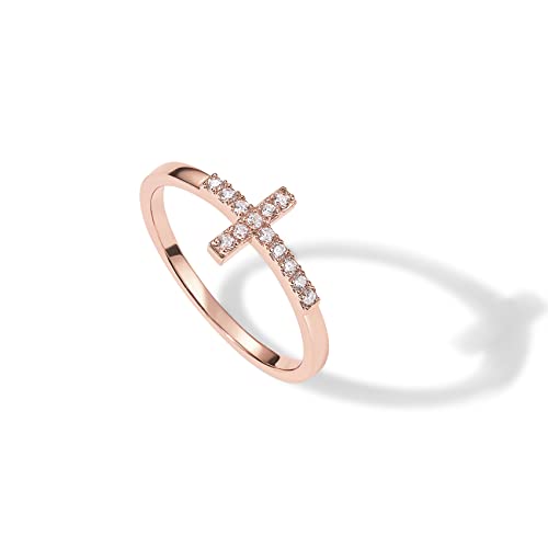 PAVOI 14K Gold Plated Cubic Zirconia Cross Ring for Women - Eternity Promise Ring for Her - Infinity Religious Wedding Band - color: Rose Gold