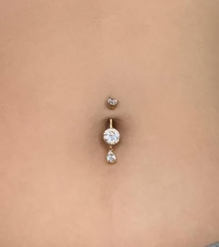 MODRSA Gold Belly Button Ring Dangle Belly Rings Silver Pink Dangling Dangly Belly Button Piercing Hypoallergenic Surgical Steel Opal Butterfly Navel Rings for Women Cute Dainty Navel Jewelry - color: A1- dangle 2pcs - gold pink