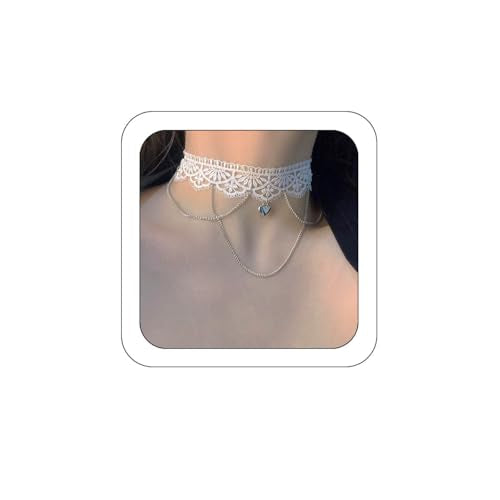 Bethynas Gothic White Lace Sexy Choker Necklace Heart Butterfly Pendant Tassel Collar Neck Chain Bridal Wedding Jewelry for Women Girls - color: Style A