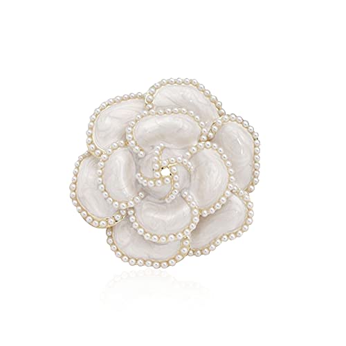 Women Camellia Flower Pearl Enamel Brooch Pins for Ladies Jewelry Fashion - color: D