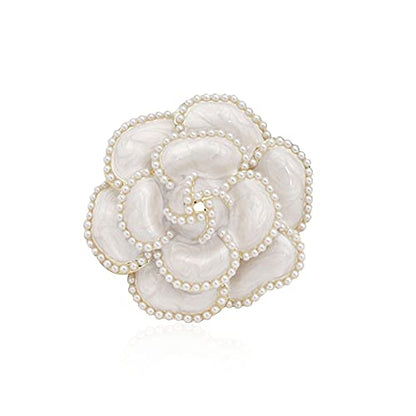 Women Camellia Flower Pearl Enamel Brooch Pins for Ladies Jewelry Fashion - color: D