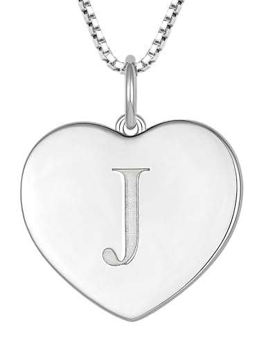 YL Initial Necklace 925 Sterling Silver Square/Round/Heart Letter Pendant A-Z Alphabet Polished Jewelry for Women - color: Letter-J, style: Heart Shaped