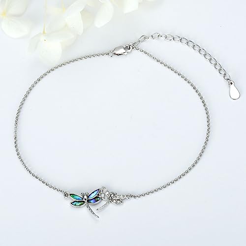 925 Sterling Silver Anklet Foot Bracelet with Crystal from Austria, Anklet Jewelry Gifts for Women 11 Inch Adjustable - style: D-Dragonfly