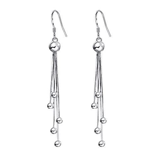 925 Sterling Silver Dangle Earrings with Charms Heart, Water drop, Moon, Star Long Drop Earring for Women Jewelry Gifts Hypoallergenic - color: beads tassel