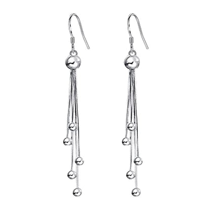 925 Sterling Silver Dangle Earrings with Charms Heart, Water drop, Moon, Star Long Drop Earring for Women Jewelry Gifts Hypoallergenic - color: beads tassel