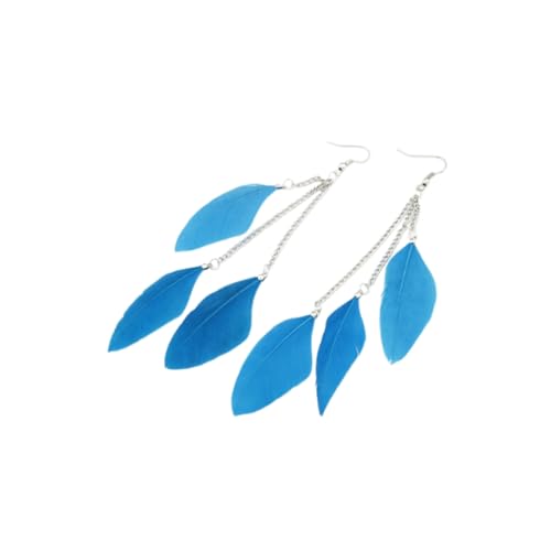 Bohemian Colorful Feather Dangle Earrings Handmade Boho Taseel Fashion Earrings for Women - color: Blue