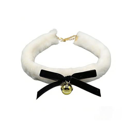 CJIAYUJEW Red Bow Velvet Choker Necklace Sexy Faux Fur Collar Bowtie Long Wrap Rope Neck Chain with Gold Pendant Bell Party Neck Accessories for Women - color: C