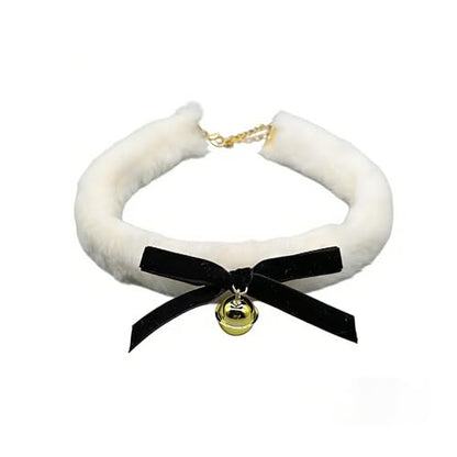 CJIAYUJEW Red Bow Velvet Choker Necklace Sexy Faux Fur Collar Bowtie Long Wrap Rope Neck Chain with Gold Pendant Bell Party Neck Accessories for Women - color: C