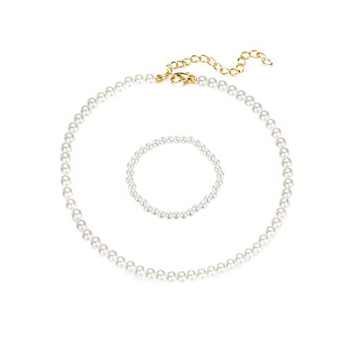 COLORFUL BLING Imitation Pearl Strands Choker Necklace Bracelet With Meaningful Card for Wedding Anniversary Birthday Party Gifts Bridal Jewelry Set - color: 5mm set