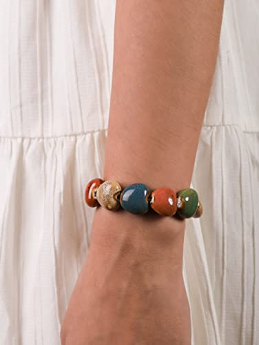 Boho Hippie Colorful Ceramic Beads Strand Stretch Bracelet, Bohemian Summer Beach Jewelry Gift for Women - color: S03