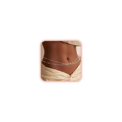 Layered Waist Chain for Women Waterproof, 14K Gold/Silver Plated Belly Chain Belt Waist Beads Chain Herringbone Snake Satellite Body Chain Beach Summer Fashion Jewelry Gift - style: Style 2-Silver