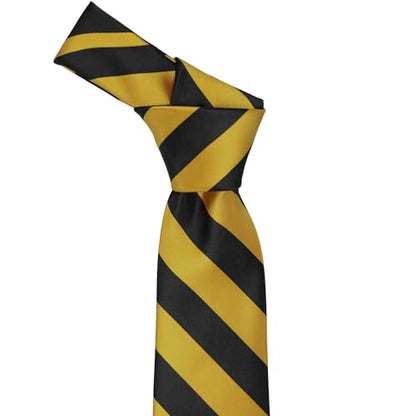 tiemart Men's Striped Tie Standard Length - color: Black and Gold