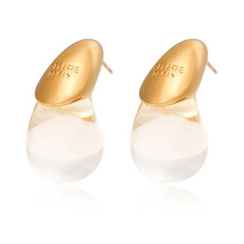 18k Gold Plated Teardrop Earrings, sterling silver post chunky resin and copper drop stud earrings, Hypoallergenic Earrings Jewelry Gift - color: Clear-Gold