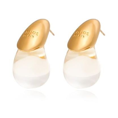 18k Gold Plated Teardrop Earrings, sterling silver post chunky resin and copper drop stud earrings, Hypoallergenic Earrings Jewelry Gift - color: Clear-Gold