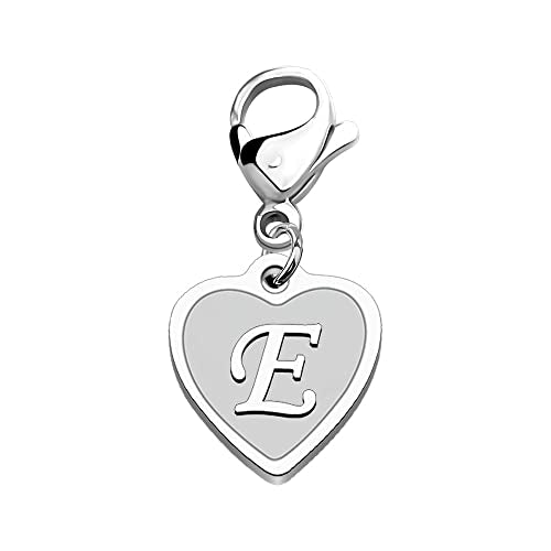 FAADBUK Initial Letter A-Z Alphabet Heart Charms for Jewelry Bracelet Keychain Necklace Initial Stainless steel Clasp Clip on Charm - color: intial E