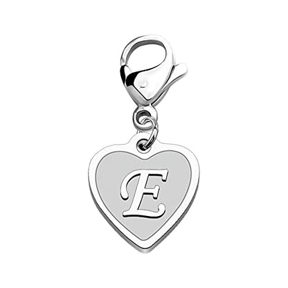 FAADBUK Initial Letter A-Z Alphabet Heart Charms for Jewelry Bracelet Keychain Necklace Initial Stainless steel Clasp Clip on Charm - color: intial E