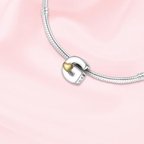 A~Z Alphabet Charm Letter Beads 925 Sterling Silver with Heart-shaped 5A Cubic Zircon Stones fits Pandora European Bracelets Necklace Jewelry Gift for Women - style: G Letter Charms